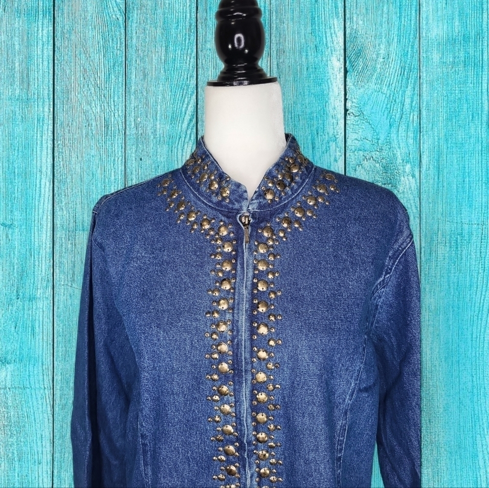 Vintage Keren Hart Women's Jacket Size L 90's Brass Studded Denim - Picture 2 of 6